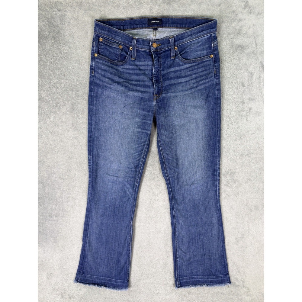 J‎ Crew Jeans Womens 32 Blue Dark Wash Billie Demi Boot Crop Mid Rise Fringe
